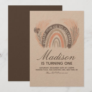 Rainbow Pampas Doodle Bohemian Birthday Rustic Invitation