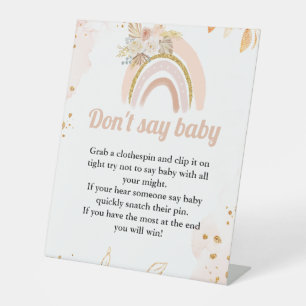 Rainbow Pampas grass 'don't say baby' party sign