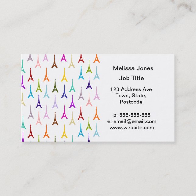 Rainbow Paris Eiffel Tower pattern Business Card (Front)