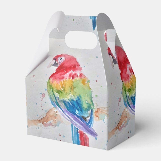 Rainbow Parrot Bird Child Birthday Cake Favour Box (Front Side)