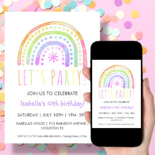 Rainbow Party   Birthday Invitation