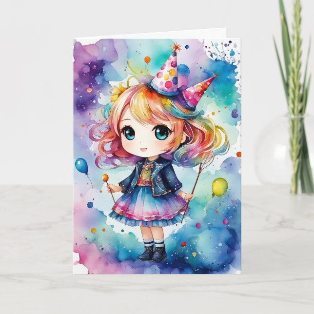 Rainbow Party Magic - Customisable Birthday Card (Front)