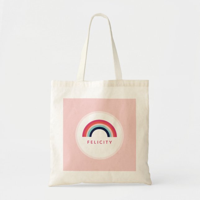 Rainbow Party Personalised Name Age Pink Blue Tote Bag (Front)