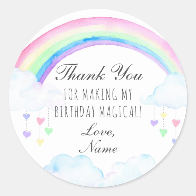 Rainbow Party Sticker, Rainbow Thank You Stickers (Front)