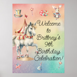 Rainbow Pastel Animals 9th Birthday Party Welcome Poster