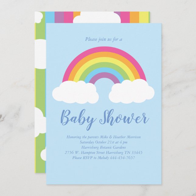Rainbow Pastel Baby Shower Clouds Invitation (Front/Back)