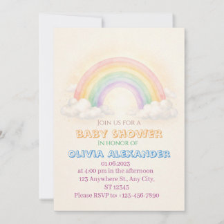 Rainbow Pastel Baby Shower Invitation | Whimsical