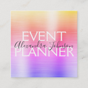Rainbow Pastel Brushed Metal Event Planner Square Business Card
