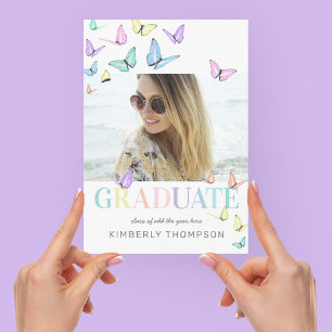 Rainbow Pastel Butterflies Photo Graduation Party Invitation