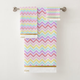 RAINBOW PASTEL CHEVRON PERSONALISED TOWEL SET