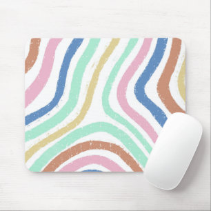 Rainbow Pastel Colors Wavy Brushstrokes Mouse Pad