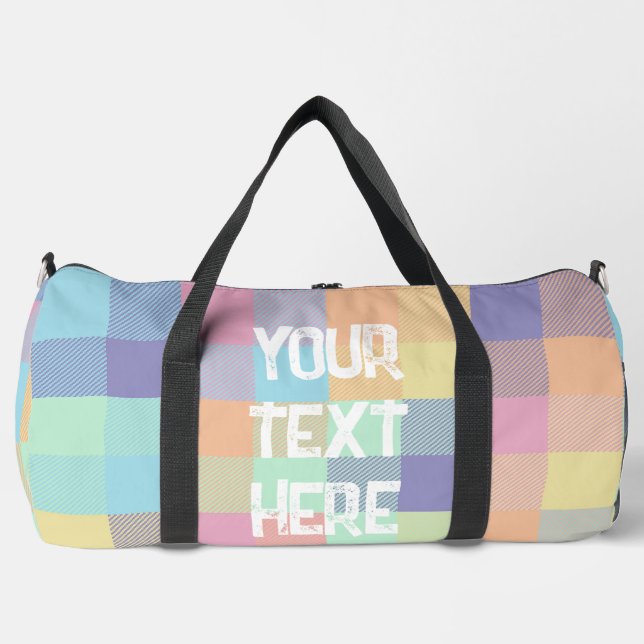 Rainbow Pastel Colour Buffalo Check Plaid 90s Larg Duffle Bag (Front)