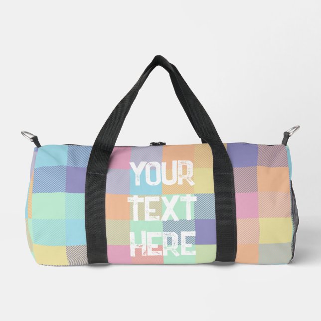 Rainbow Pastel Colour Buffalo Check Plaid 90s Smal Duffle Bag (Front)