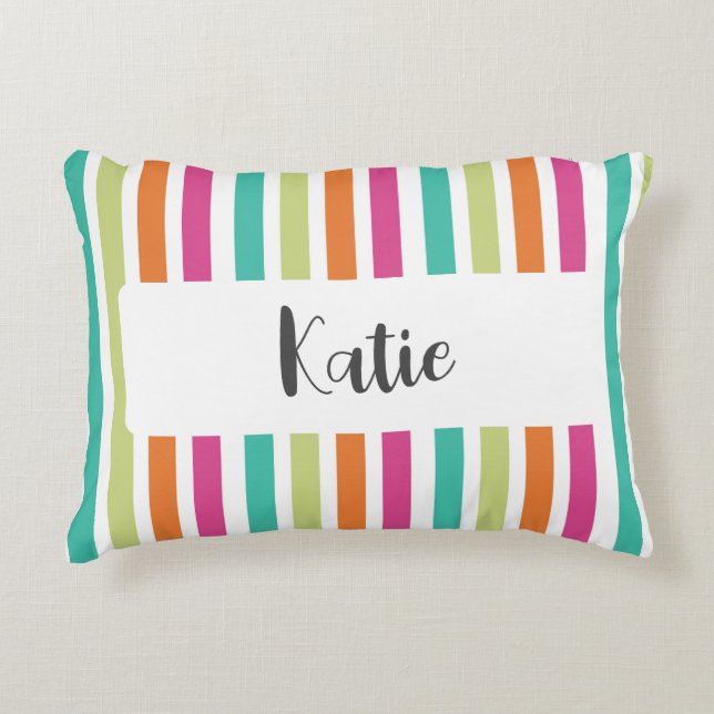 Rainbow pastel colours retro vertical stripes decorative cushion (Front)