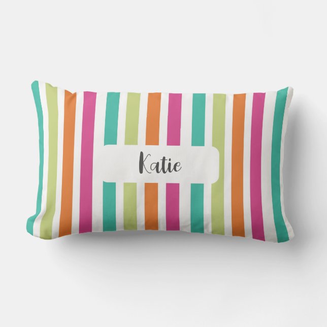 Rainbow pastel colours retro vertical stripes lumbar cushion (Front)