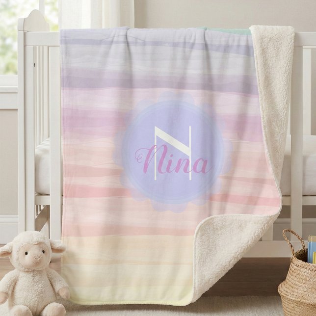 Rainbow Pastel Colours Watercolor Brush Strokes Sherpa Blanket (Creator Uploaded)