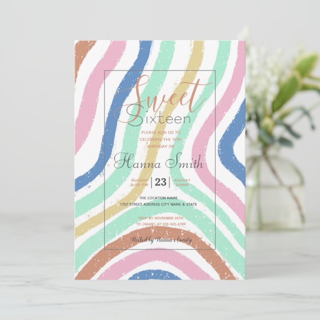 Rainbow Pastel Colours Wavy Brushstrokes  Invitation (Standing Front)