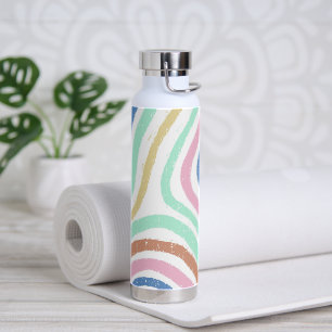 Rainbow Pastel Colours Wavy Brushstrokes Water Bottle