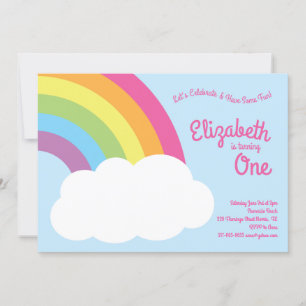 Rainbow Pastel Cute Kids 1st Birthday Party Invitation