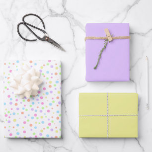 Rainbow pastel Dots Purple Yellow Wrapping Paper Sheet