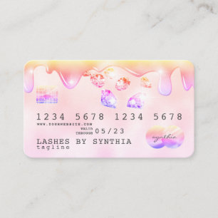 Rainbow pastel drip Credit Card hologram diamonds