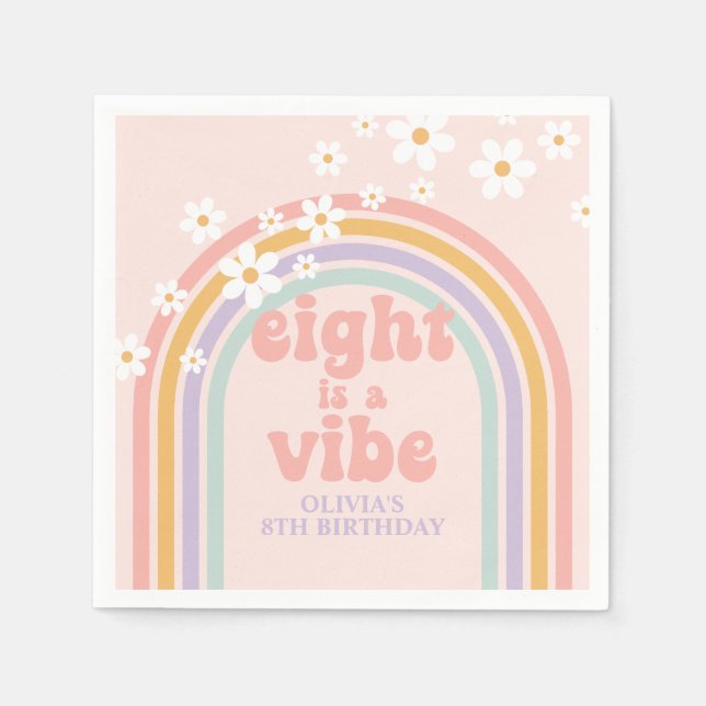 Rainbow Pastel Eight is a Vibe 8th birthday Napkin (Front)
