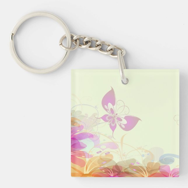 Rainbow Pastel Florals Key Ring (Front)