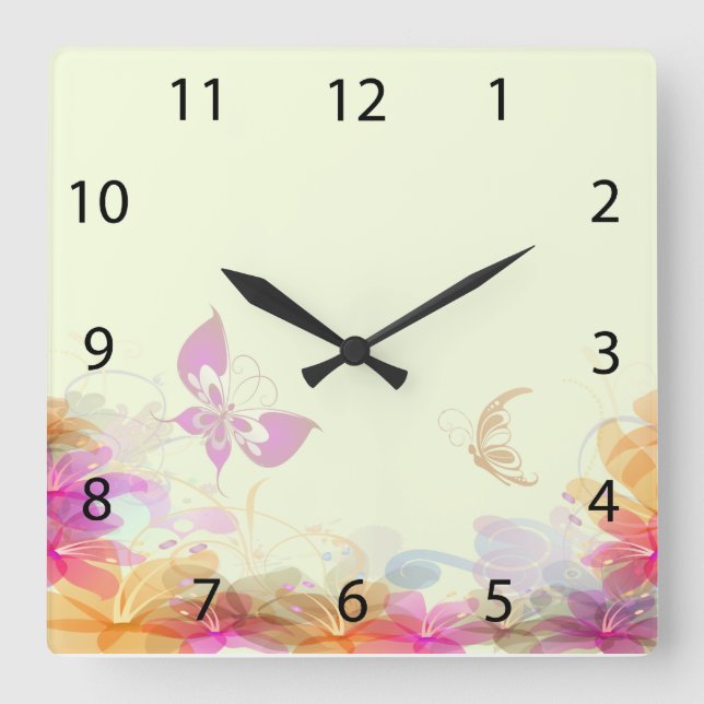 Rainbow Pastel Florals Square Wall Clock (Front)