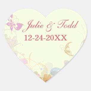 Rainbow Pastel Florals Wedding Save The Date Heart Sticker