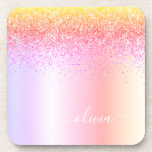 Rainbow Pastel Girly Glitter Metal Monogram Name Coaster<br><div class="desc">Rainbow Pastel Faux Foil Metallic Sparkle Glitter Brushed Metal Monogram Name Paper Coasters. This makes the perfect graduation,  birthday,  wedding,  bridal shower,  anniversary,  baby shower or bachelorette party gift for someone that loves glam luxury and chic styles.</div>