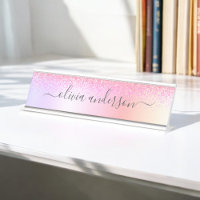 Rainbow Pastel Girly Glitter Metal Monogram Name