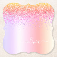 Rainbow Pastel Girly Glitter Metal Monogram Name