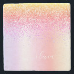 Rainbow Pastel Girly Glitter Metal Monogram Name Stone Coaster<br><div class="desc">Rainbow Pastel Faux Foil Metallic Sparkle Glitter Brushed Metal Monogram Name Stone Tile. This makes the perfect graduation,  sweet 16 birthday,  wedding,  bridal shower,  anniversary,  baby shower or bachelorette party gift for someone that loves glam luxury and chic styles.</div>
