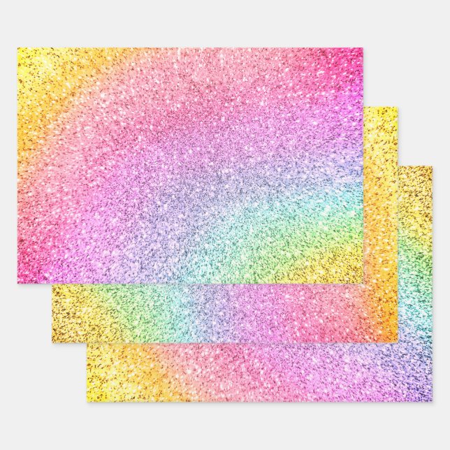 Rainbow Pastel Glitter Pattern Decoupage  Wrapping Paper Sheet (Set)
