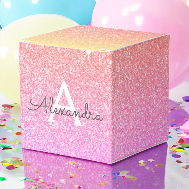 Rainbow Pastel Glitter & Sparkle Monogram Favour Box (Creator Uploaded)