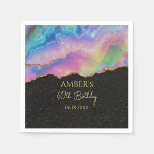 Rainbow Pastel Gold Glitter Abstract Watercolor Napkin
