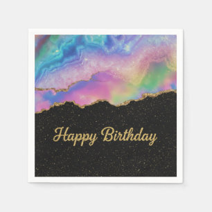 Rainbow Pastel Gold Glitter Happy Birthday Napkin