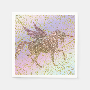 Rainbow Pastel Gold Glitter Unicorn Birthday Party Napkin