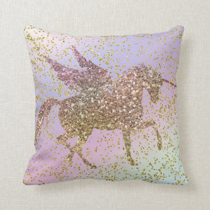 Rainbow Pastel Gold Glitter Unicorn Trendy Girls Cushion