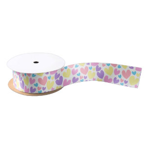Rainbow Pastel Hearts Satin Ribbon