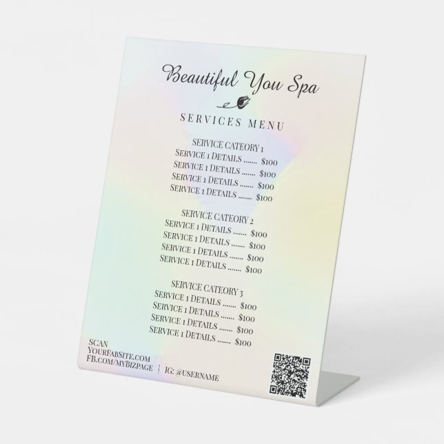 *~* Rainbow Pastel Hologram Table Pedestal Sign (Front)