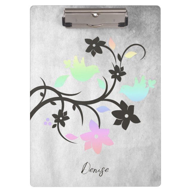 Rainbow Pastel Lovebirds Personalised Clipboard (Front)