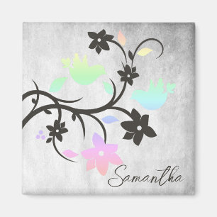 Rainbow Pastel Lovebirds Personalised Magnet