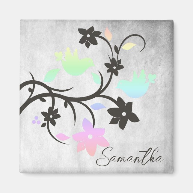 Rainbow Pastel Lovebirds Personalised Magnet (Front)