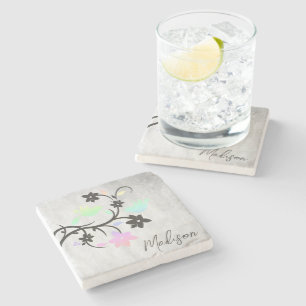 Rainbow Pastel Lovebirds Personalised Stone Coaster