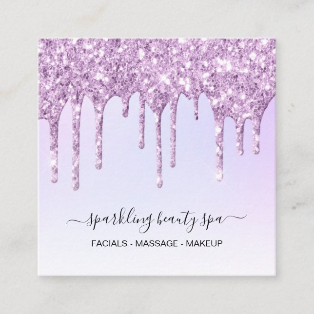 *~* Rainbow Pastel Magenta  Drip  GLITTER AP7  Square Business Card (Front)