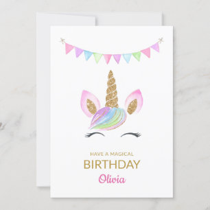 Rainbow Pastel Magical Unicorn Face Birthday Card