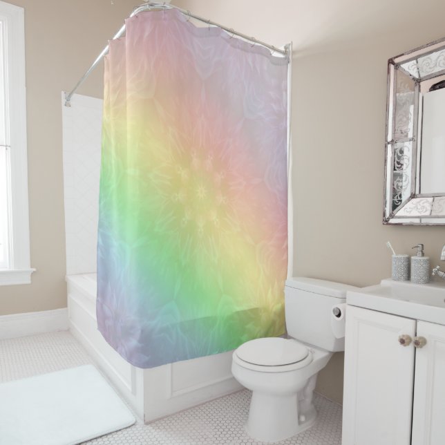 Rainbow Pastel Mandala design Shower Curtain (In Situ)