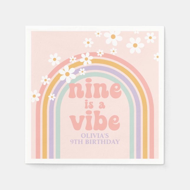 Rainbow Pastel Nine is a Vibe 9th birthday Napkin (Front)