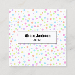 Rainbow Pastel Polka Dots Abstract  Square Business Card